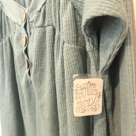 Free People Button Ribbed Oversize Sage Shirt Top - Picture 5 of 9